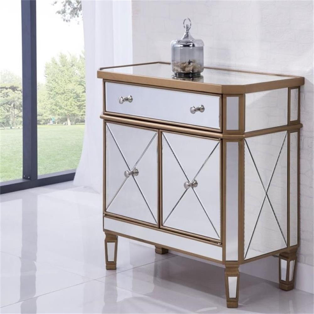 Pemberly Row 2 Door 32&amp;quot; Mirrored Accent Cabinet In Antique Gold - Transitional - Accent Chests ... regarding Pemberly Row 2 Doors Wood Armoire With Drawer In Washington Cherry