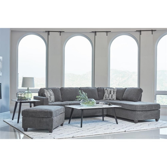 Pemberly Row 2-Piece Upholstered Cushion Back Sectional Dark Gray ... pertaining to Pemberly Row 7 Piece Down Filled Overstuffed Sectional Sofa Set In Teal