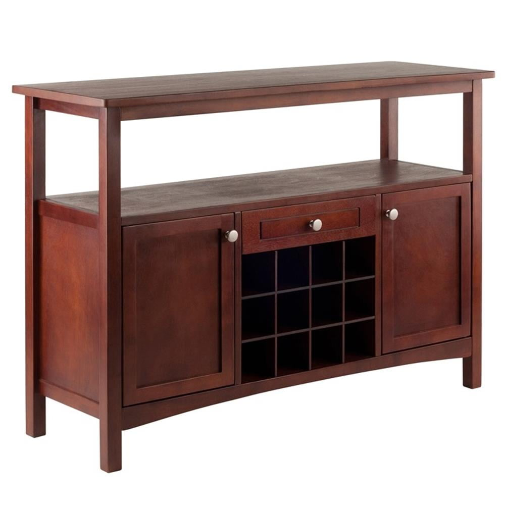 Pemberly Row 32.05&amp;amp;Quot;H Transitional Solid Wood Wine Rack Buffet Table In ... regarding The Enduring Appeal of the Crosley Furniture Roots Wood Wine Rack Buffet