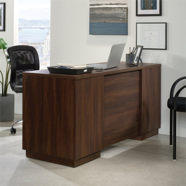 Pemberly Row 60&amp;amp;Quot; Knee Space Engineered Wood Credenza Desk In Spiced Mahogany - Transitional ... for Pemberly Row Contemporary Engineered Wood Credenza Desk In White Finish