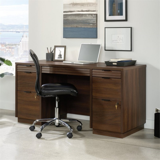 Pemberly Row 60&amp;amp;Quot; Knee Space Engineered Wood Credenza Desk In Spiced Mahogany - Transitional ... with Pemberly Row Contemporary Engineered Wood Credenza Desk In White Finish