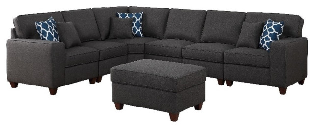 Pemberly Row 7-Piece Upholstered Fabric Sectional With Ottoman In Gray ... throughout Understanding the Craftsmanship Behind Your Pemberly Row Sectional