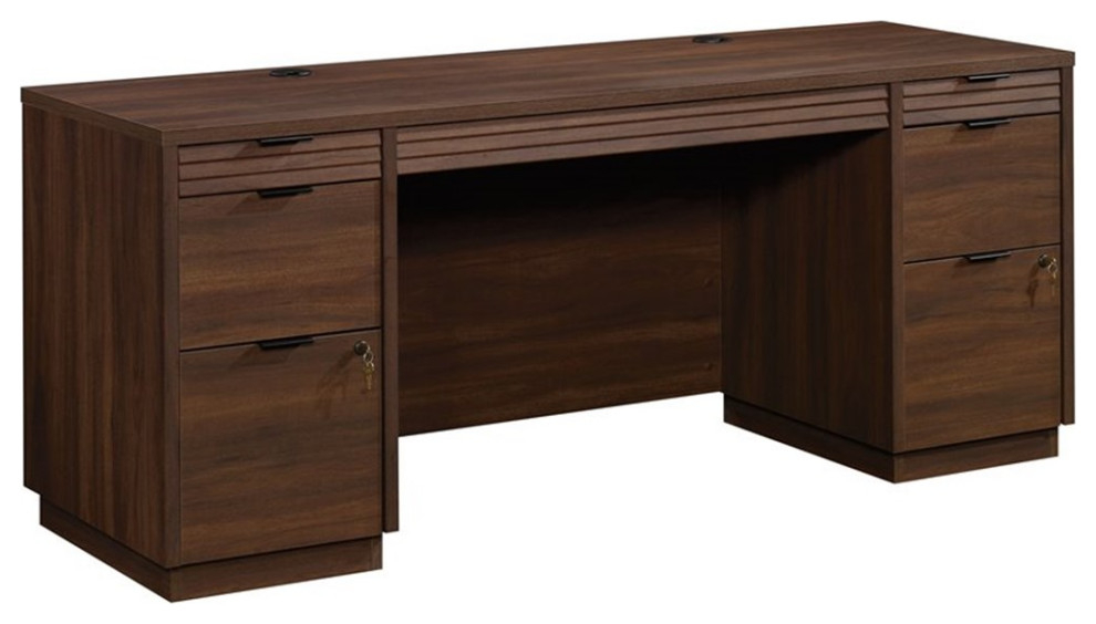 Pemberly Row 72&amp;amp;Quot; Wooden Knee Space Computer Credenza Desk In Spiced Mahogany - Transitional ... pertaining to Pemberly Row Contemporary Engineered Wood Credenza Desk In White Finish
