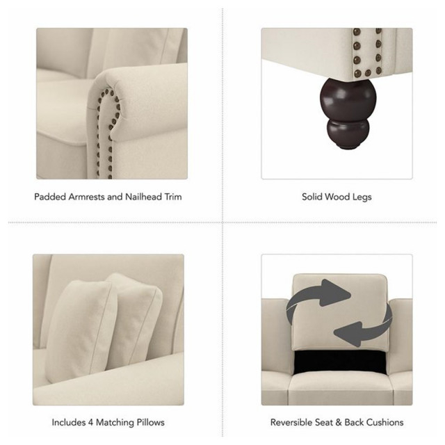 Pemberly Row 99W L Shaped Sectional In Cream Herringbone Fabric ... throughout Understanding the Craftsmanship Behind Your Pemberly Row Sectional