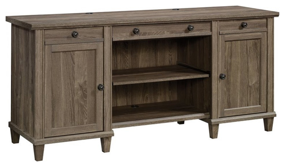 Pemberly Row Contemporary Engineered Wood Office Credenza Desk In Emery Oak - Transitional ... pertaining to Unlocking the Potential of Your Pemberly Row Credenza Desk