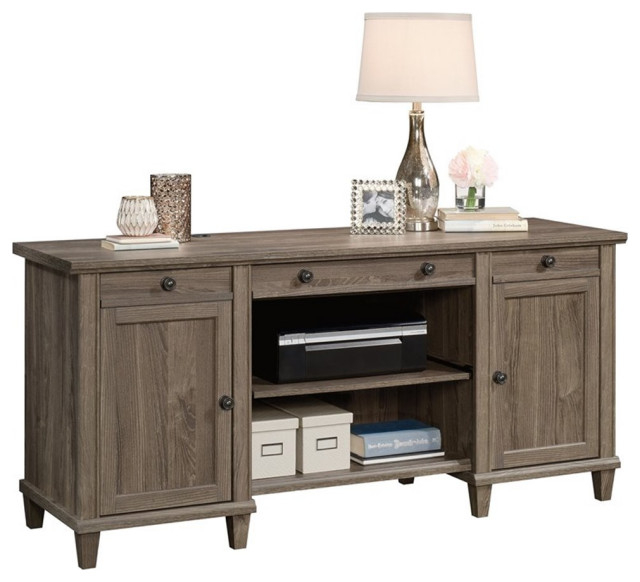 Pemberly Row Contemporary Engineered Wood Office Credenza Desk In Emery Oak - Transitional ... within Unlocking the Potential of Your Pemberly Row Credenza Desk