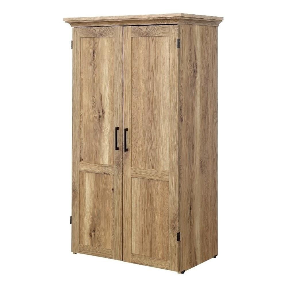 Pemberly Row Engineered Wood Multi-Purpose Armoire In Timber Oak Finish ... in Pemberly Row 4 Doors &amp;amp; 2 Drawers Modern Engineered Wood Armoire In Gray