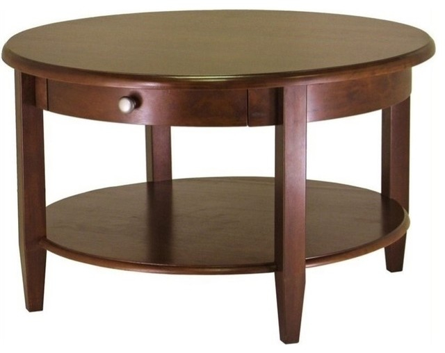 Pemberly Row Round Transitional Solid Wood Coffee Table In Antique Walnut - Transitional ... throughout Invest in Enduring Style The Solid Wood Appeal of the Pemberly Row Coffee Table