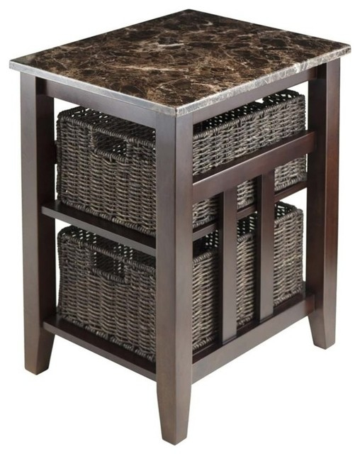 Pemberly Row Transitional Solid Wood Side Table With 2 Baskets In Walnut - Tropical - Side ... for Invest in Enduring Style The Solid Wood Appeal of the Pemberly Row Coffee Table