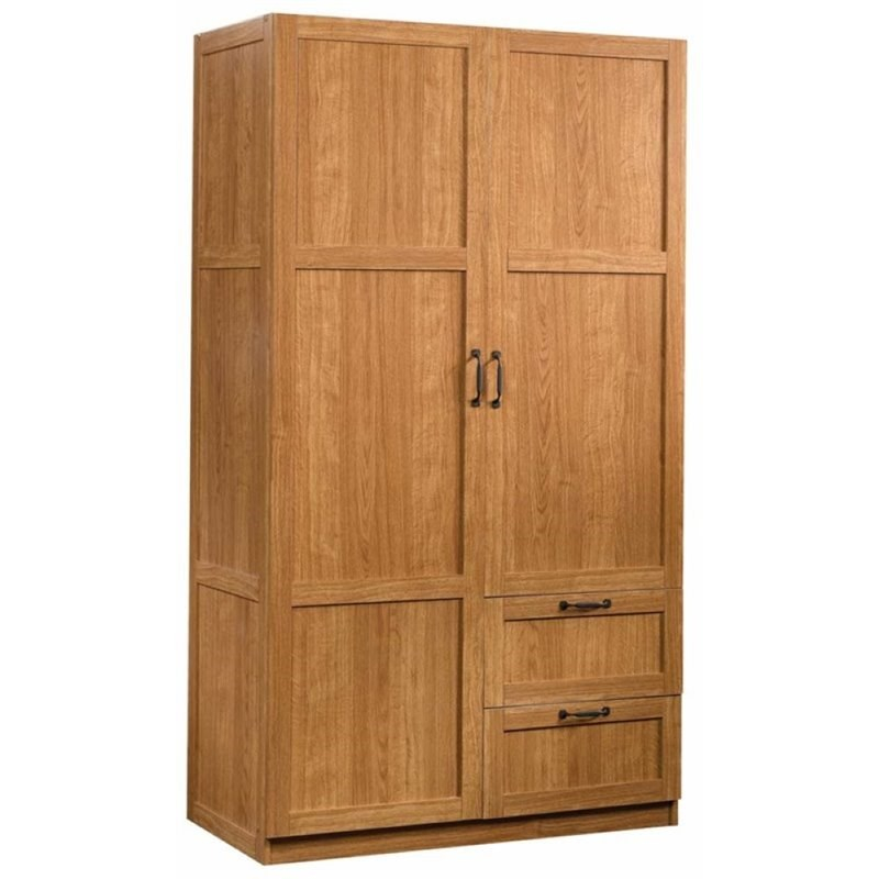 Pemberly Row Wardrobe Armoire In Highland Oak | Homesquare intended for Pemberly Row Modern Multi-Color Wood Double Sliding Door Wardrobe