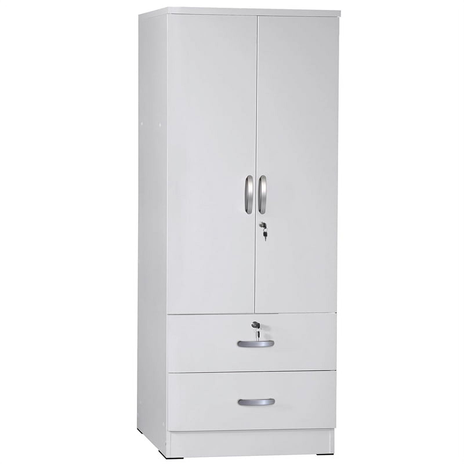Pemberly Row Wood 2-Door Wardrobe Armoire With 2-Drawers In White - Walmart.com with Pemberly Row 2 Doors Wood Armoire With Drawer In Washington Cherry