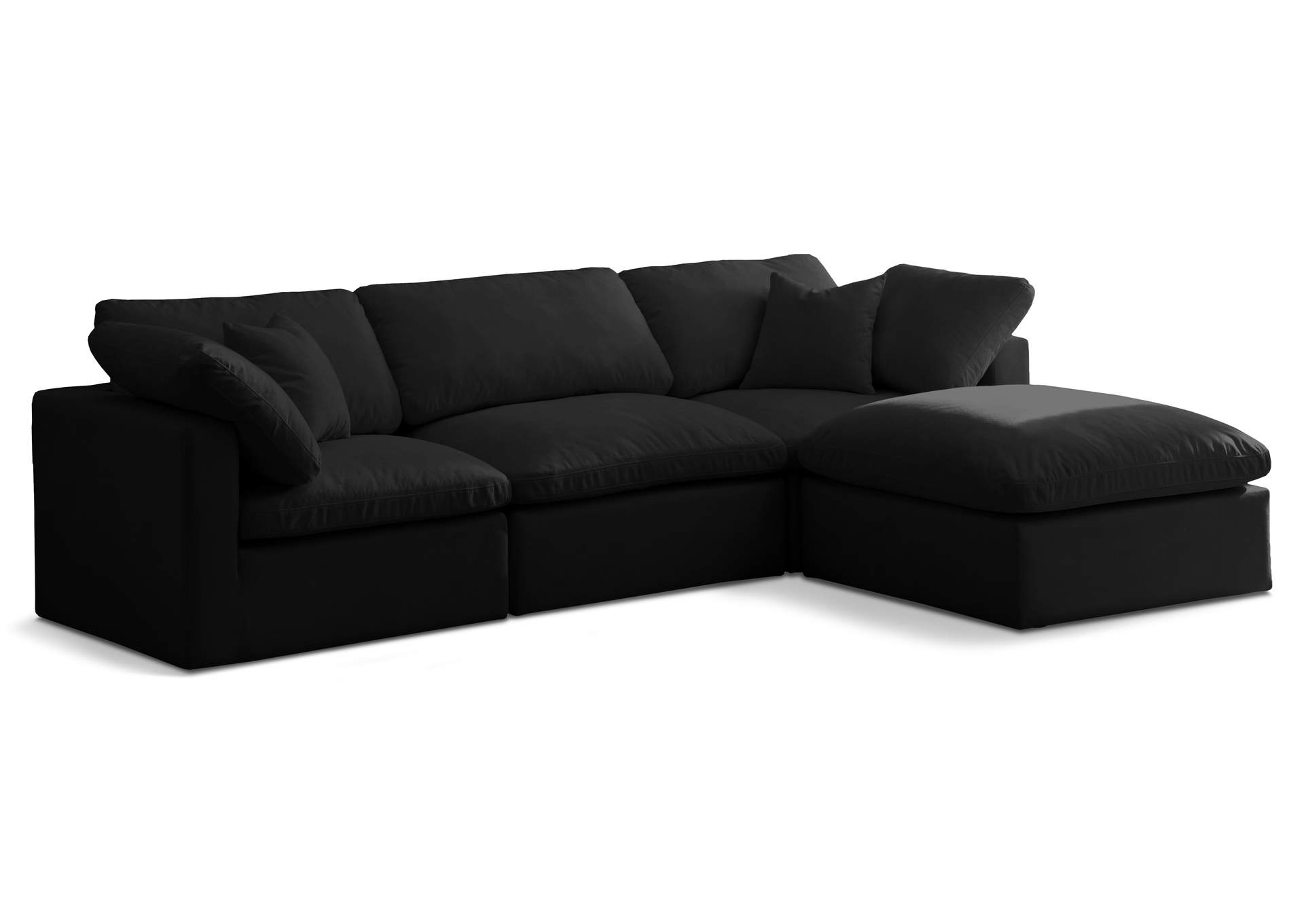 Plush Black Velvet Standard Comfort Modular Sectional in Arc Velvet Upholstered 7-Pc. L-Shaped Modular Sectional, Black