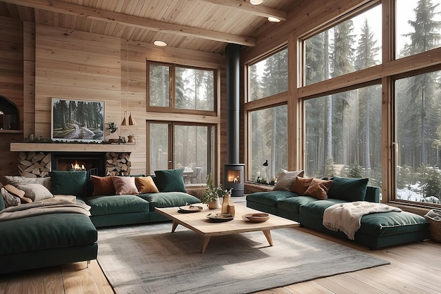 Premium Photo | Scandinavian Forest Cabin Living Room for An Expert&amp;#039;s Guide to Scandinavian Forest Living Room Decor with Shopping Tips