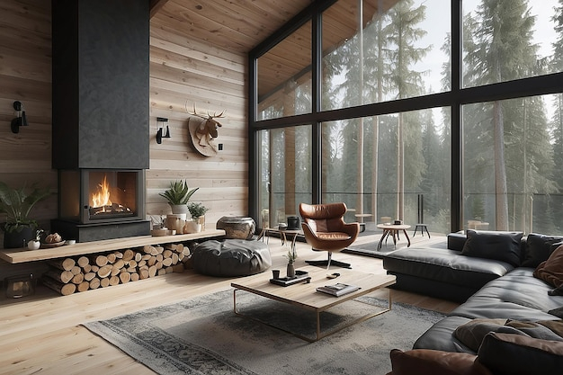 Premium Photo | Scandinavian Forest Cabin Living Room within An Expert&amp;#039;s Guide to Scandinavian Forest Living Room Decor with Shopping Tips