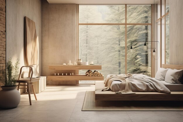 Premium Photo | Stylish Interior In The Bedroom Room Using Natural ... intended for Beyond Trends The Timeless Appeal of Natural Materials in Minimalist Retreat Design