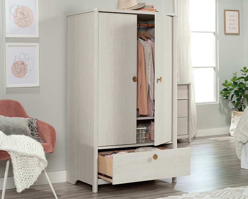 Sauder Dover Edge™ Bedroom Armoire With Drawer In Glacier Oak 432063 inside Why the Sauder Dover Edge Armoire Glacier Oak is a Bedroom Essential