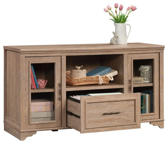 Sauder Rollingwood Engineered Wood Storage Credenza In Brushed Oak ... intended for The Enduring Appeal of Brushed Oak The Sauder Rollingwood Credenza Story