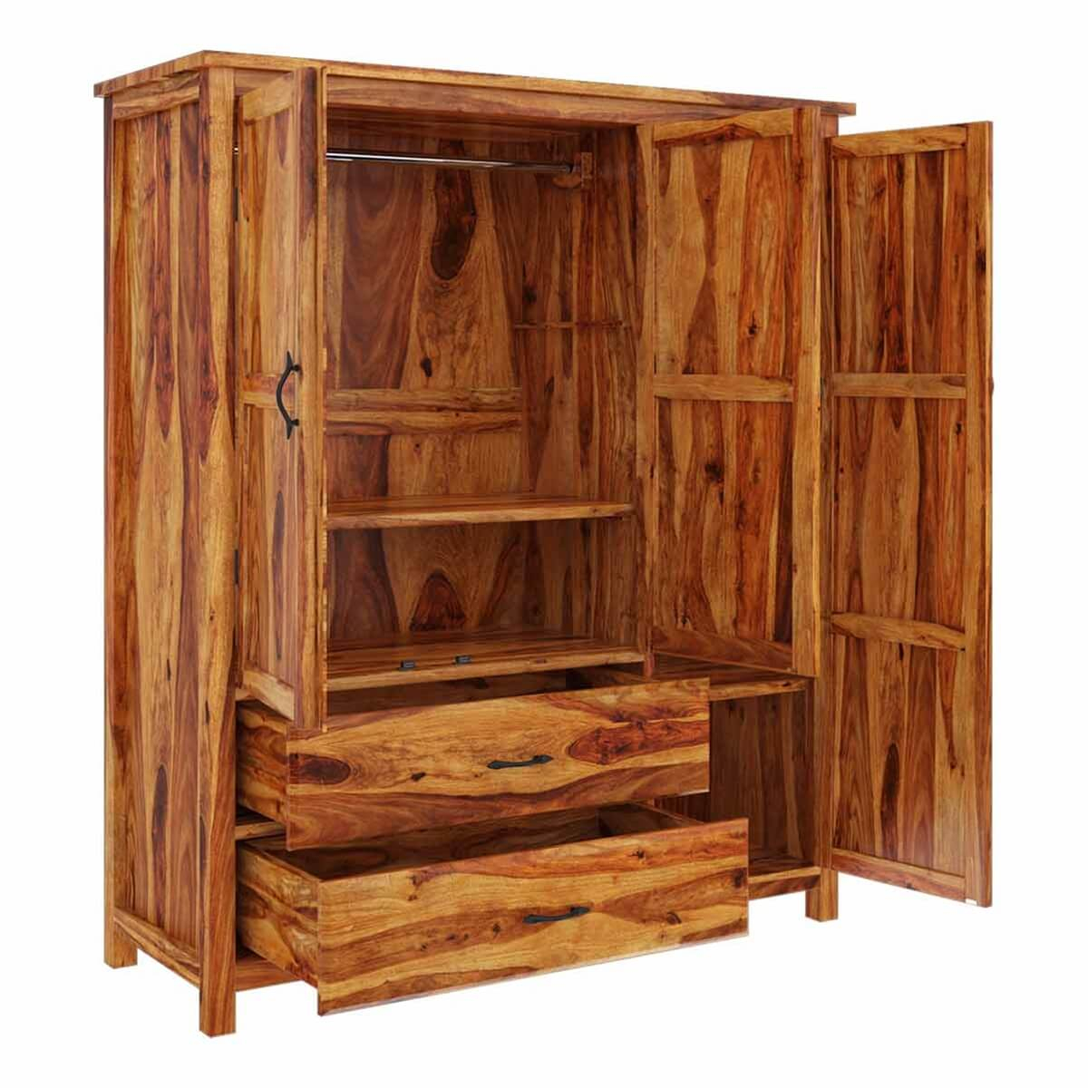 Sheffield Rustic Solid Wood 3 Door Large Bedroom Wardrobe Armoire pertaining to Embracing Rustic Elegance with a Solid Wood Wardrobe