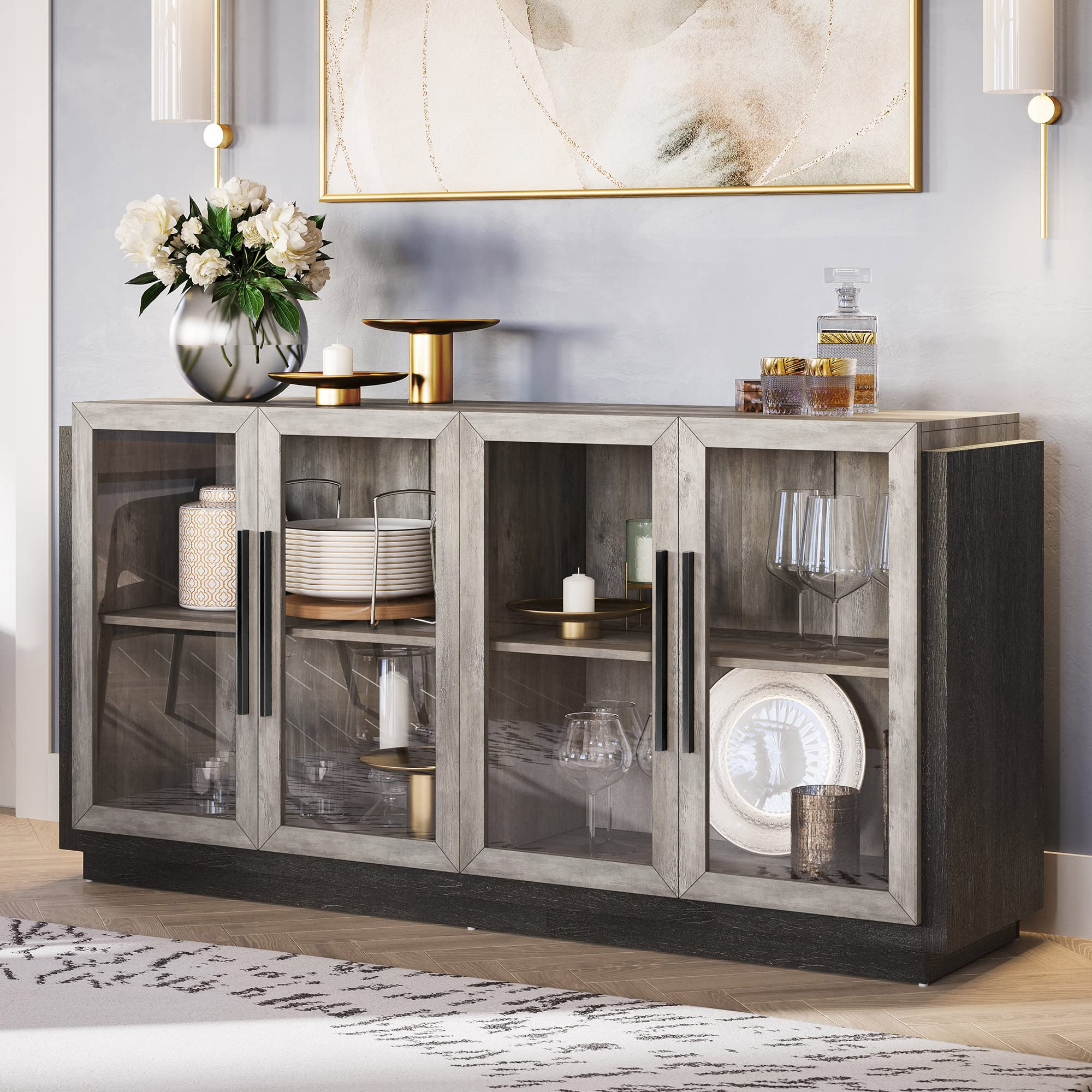 Sideboard Buffet With Glass Doors pertaining to Styling Your Space The Versatile Charm of a 4-Door Glass Buffet