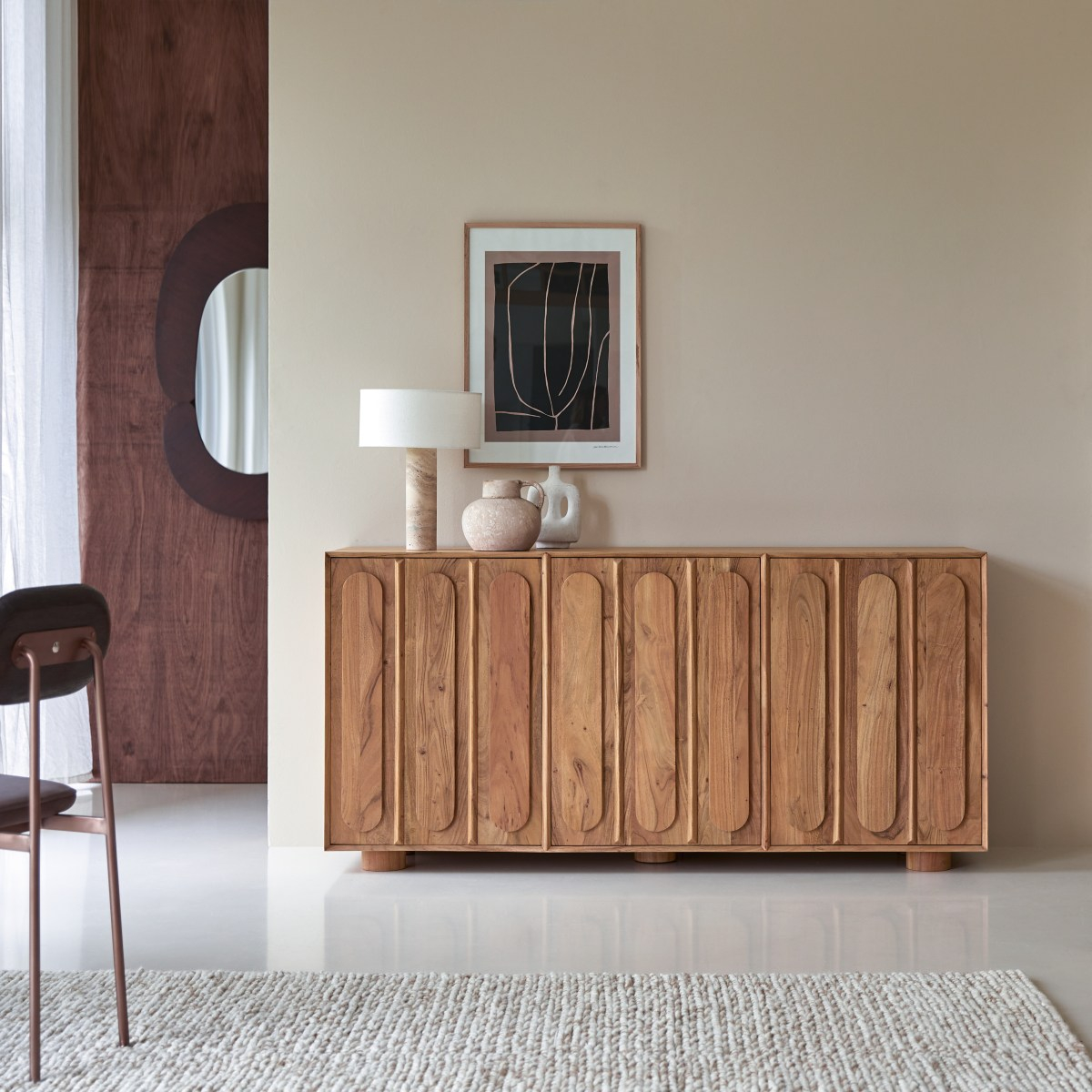 Solid Acacia Sideboard 180 Cm - Dining Room/Sideboard &amp;amp; Chests - Tikamoon in Timbergirl Olga Retro Sideboard