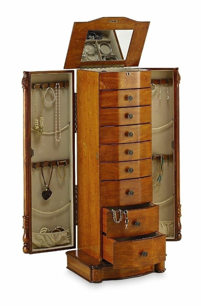 Solid Wood Vintage Jewelry Armoires - Foter pertaining to Traditional Solid Wood Wardrobe Armoire, Smokey Blue