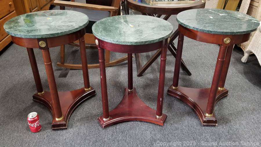 Sound Auction Service - Auction: 06/28/23 Sas Gaming, Wow, Collectibles ... regarding A Closer Look at the Miyeon Coffee Table Marble Top Cherry Finish Craftsmanship and Design
