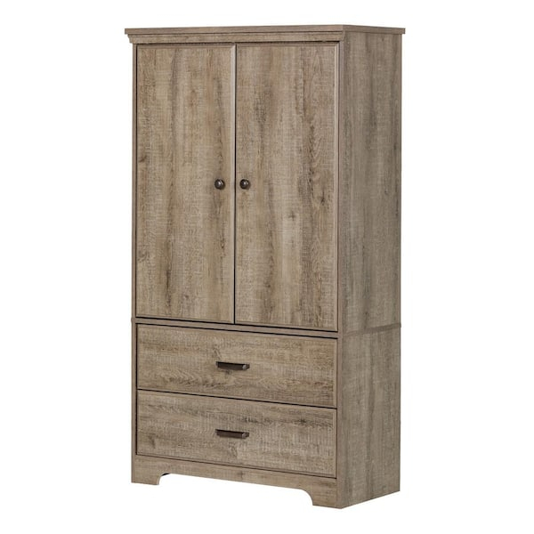 South Shore Versa Weathered Oak Armoire 10607 - The Home Depot throughout South Shore Versa 2 Drawer Armoire In Weathered Oak