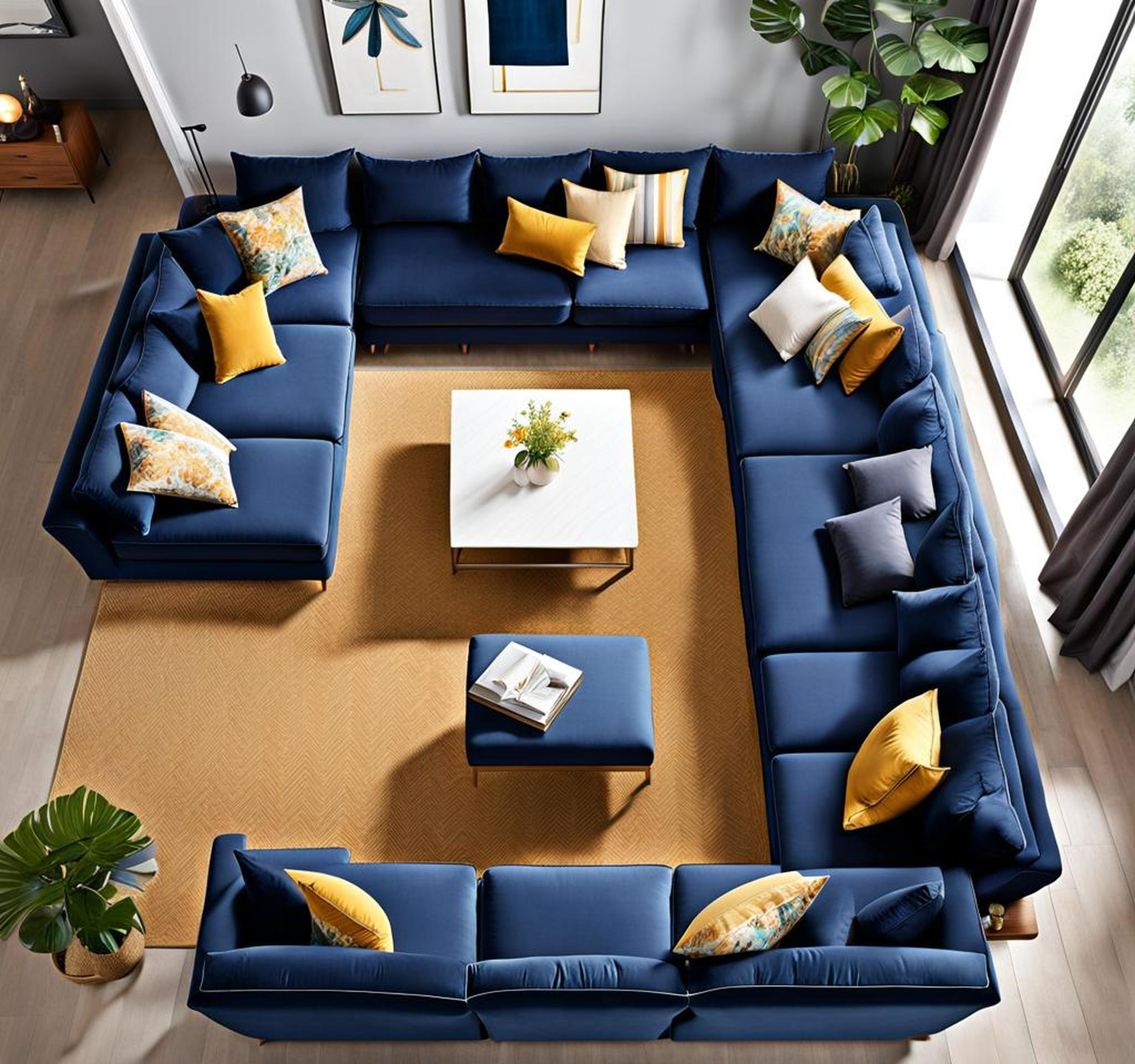 Spacious Style: How To Fit A Navy Blue U Shaped Sectional In Your Home ... throughout Arc Velvet Upholstered 5-Pc. U-Shaped Modular Sectional, Cognac