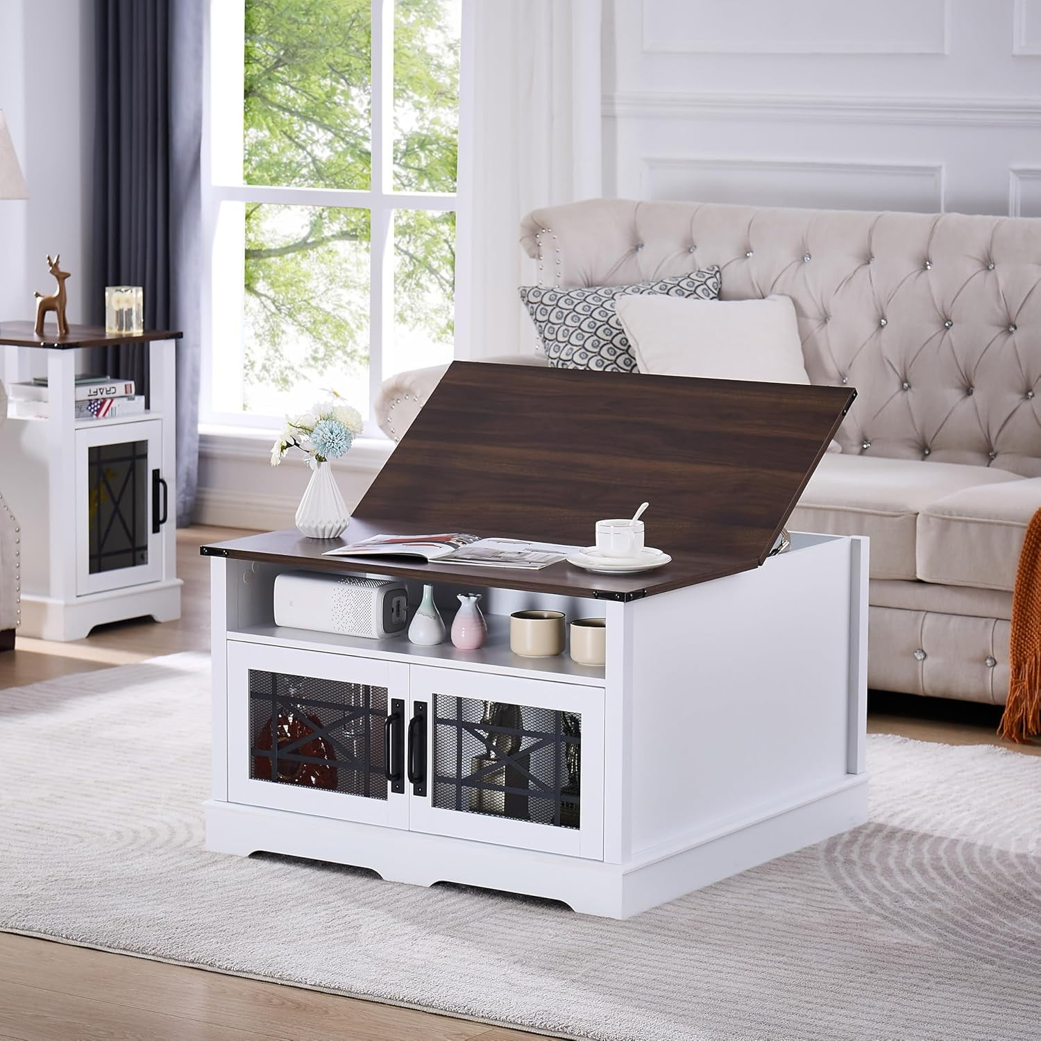 Square Coffee Table Farmhouse Coffee Tables For Living Room, Coffee ... for Practical Coffee Table With Lift-Up Top, Storage Compartments, And Wooden Legs