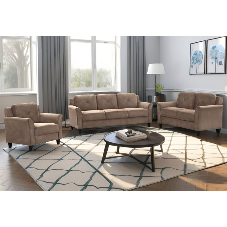 Stylish And Minimalist Three-Piece Sofa Set - Includes Three-Seater ... pertaining to Warner Oatmeal 3-Piece Sofa Set With Corner-Piece