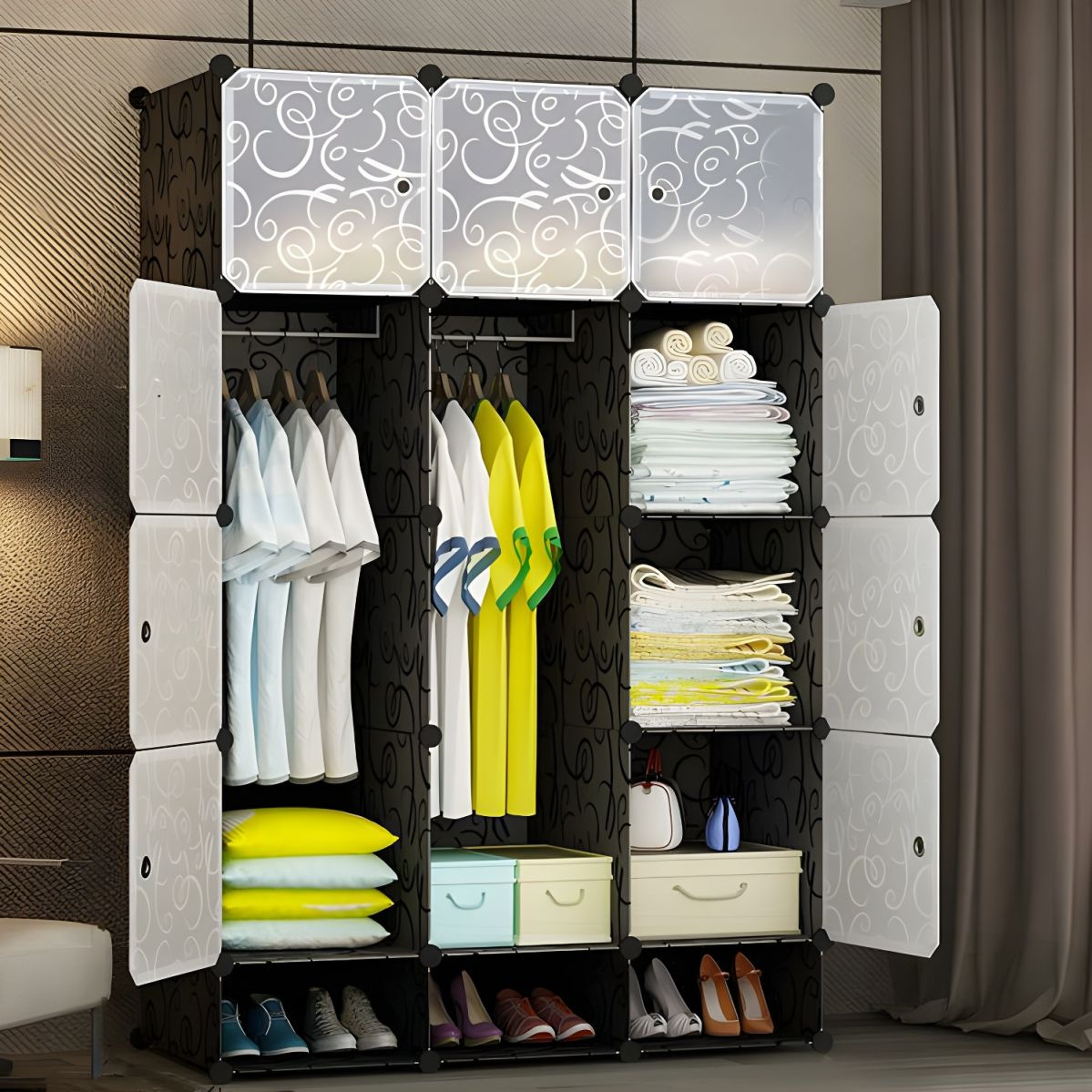 Stylish Black Metal Wardrobe Armoire With Clothing Rod With Plastic ... with Unlocking Space Maximization with the vidaXL Black Metal Wardrobe Armoire