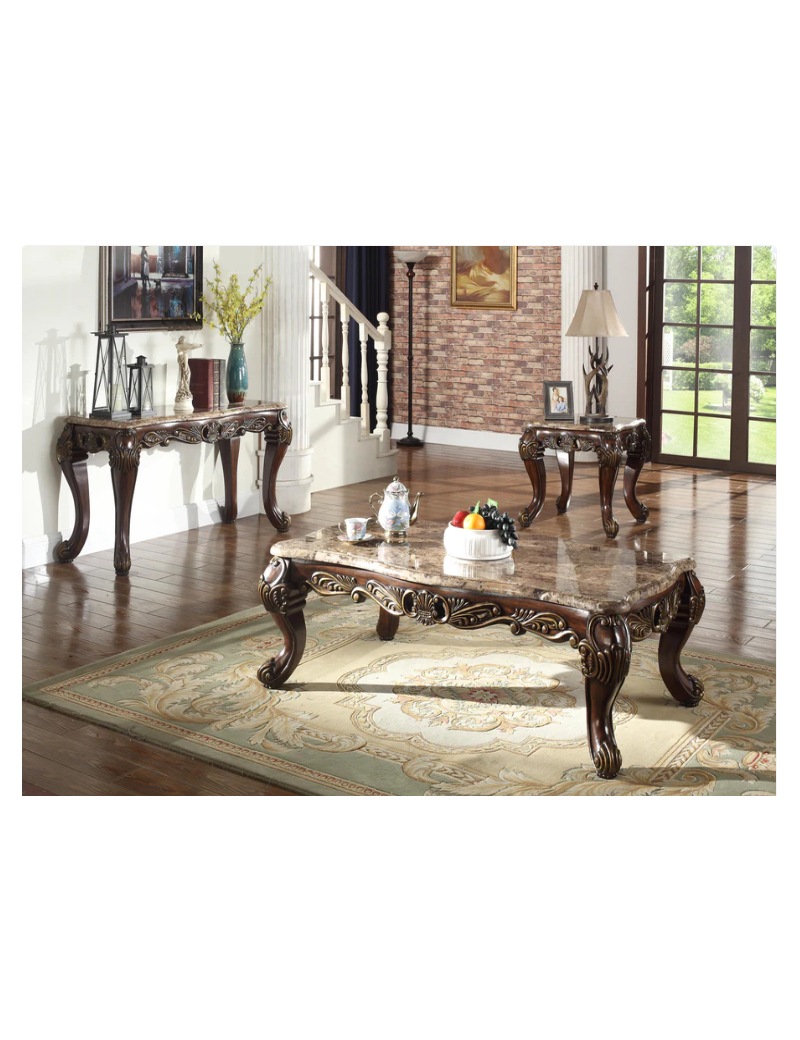 T5190 Marble Top Coffee Table Cherry Finish By Mc Ferran regarding Miyeon Coffee Table, Marble Top &amp;amp; Cherry Finish