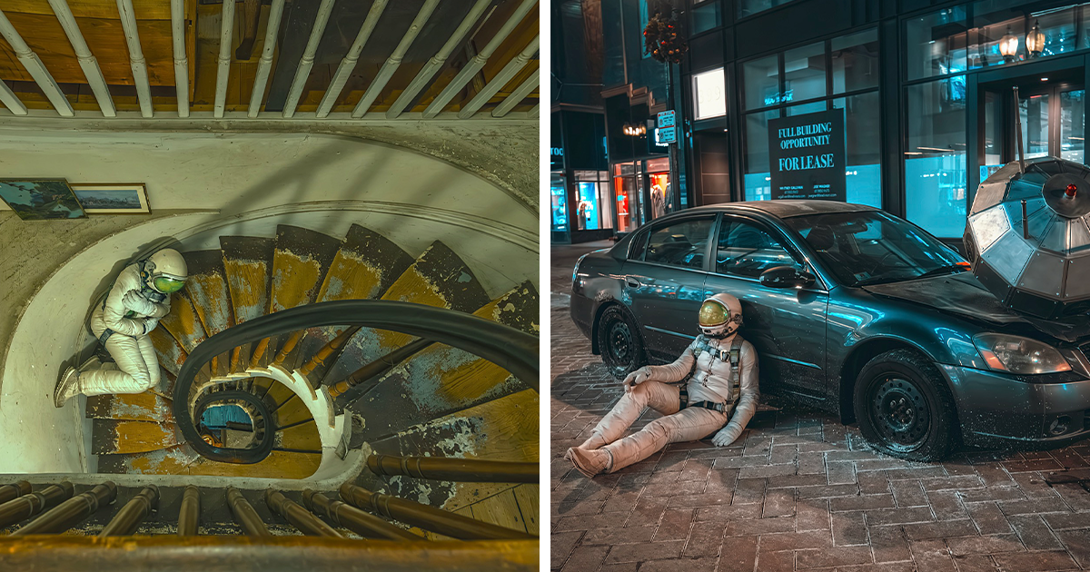 “The Lonely Astronaut”: Capturing Self-Portraits In Decaying, Abandoned ... regarding Product Of The Week Dream On Cloud Wall Art By Aureous