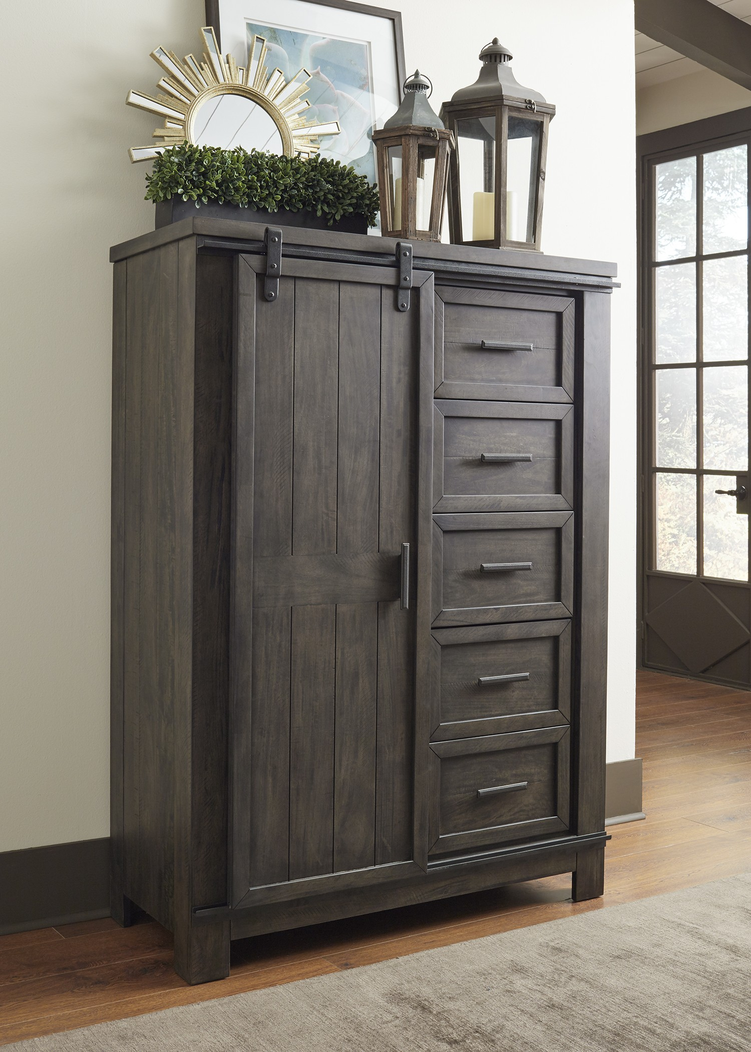 Thornwood Hills Rock Beaten Gray Sliding Door Chest From Liberty ... within Sliding Door Chest, Rock Beaten Gray Finish With Saw Cuts