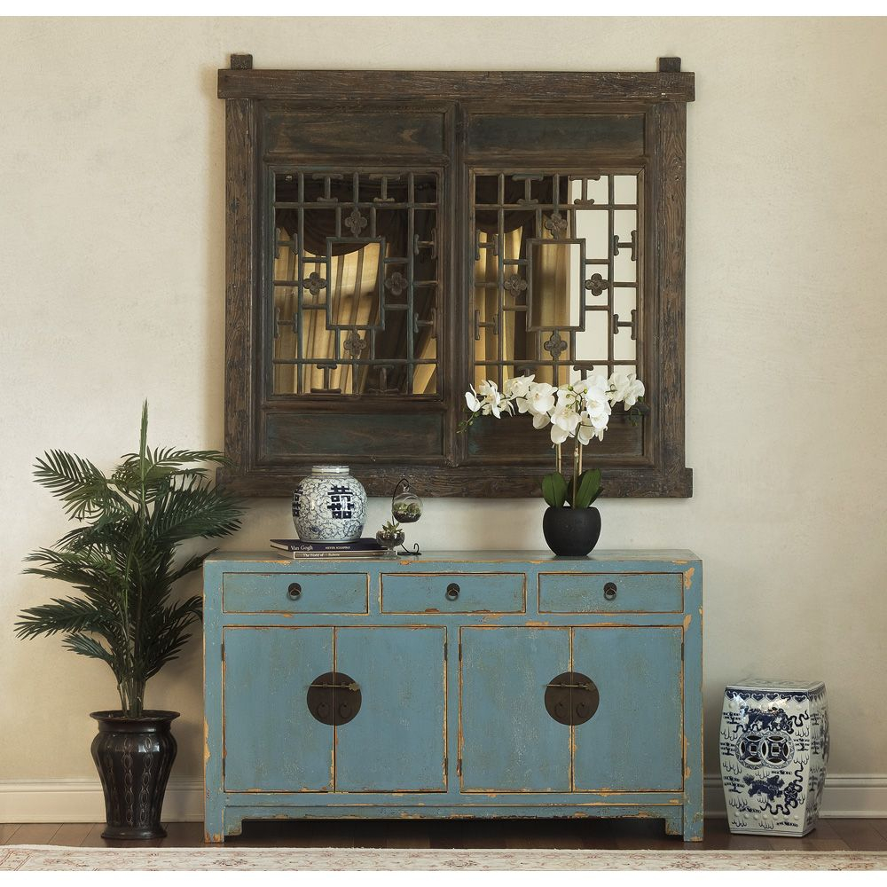 Traditional Chinese Ming Style Sideboard Cabinet, Light Blue Distressed ... with regard to The Story Behind Every Mark The Allure of Ming Style Black Distressed Sideboards