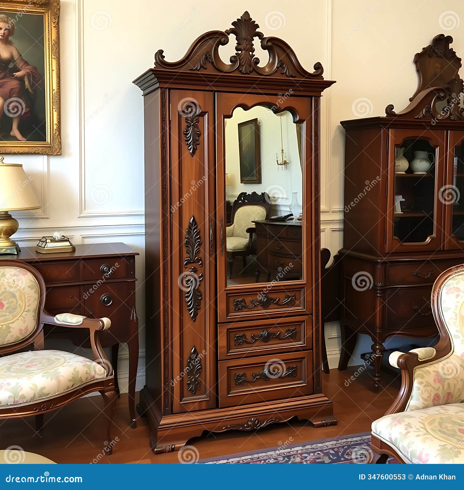 Traditional Wooden Jewelry Armoire With A Full Length Mirror And ... in