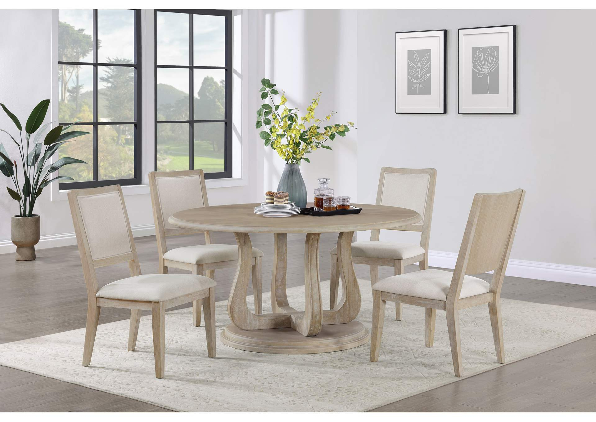 Trofello 5-Piece Round Dining Table Set White Washed for Making the Most of Your Space Discover the Hayden 5-Piece Round Dining Set