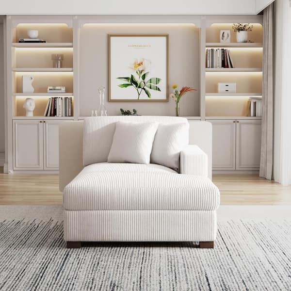 Uixe Beige Corduroy Polyester Right Arm Facing Sectional Chaise Lounge ... inside The Versatility of a Right-Arm Facing Sectional Enhanced by a Beige Ottoman