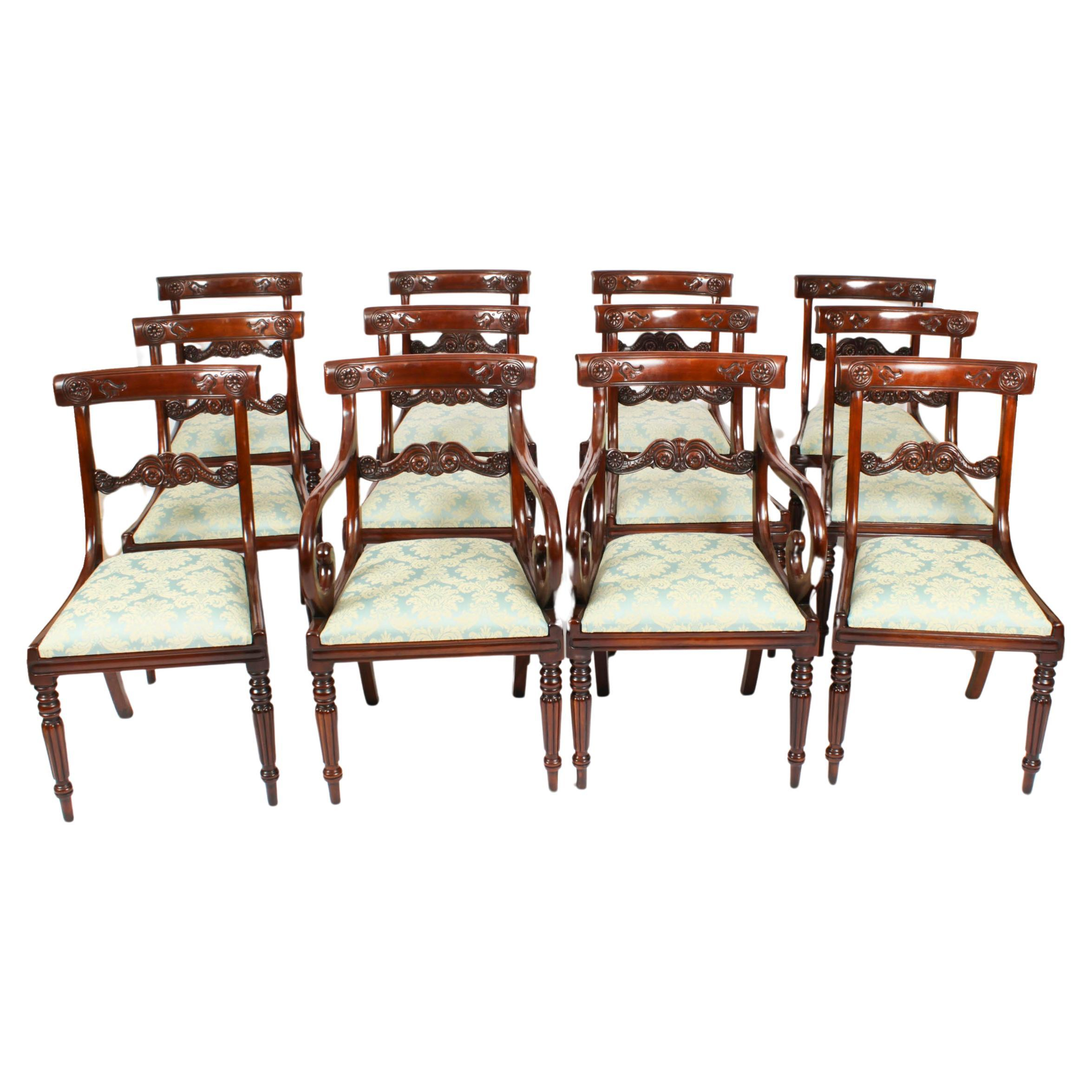 Vintage Set 12 Mahogany Regency Revival Bar Back Dining Chairs 20Th ... in French Ladderback Mahogany Dining Chair, Brown
