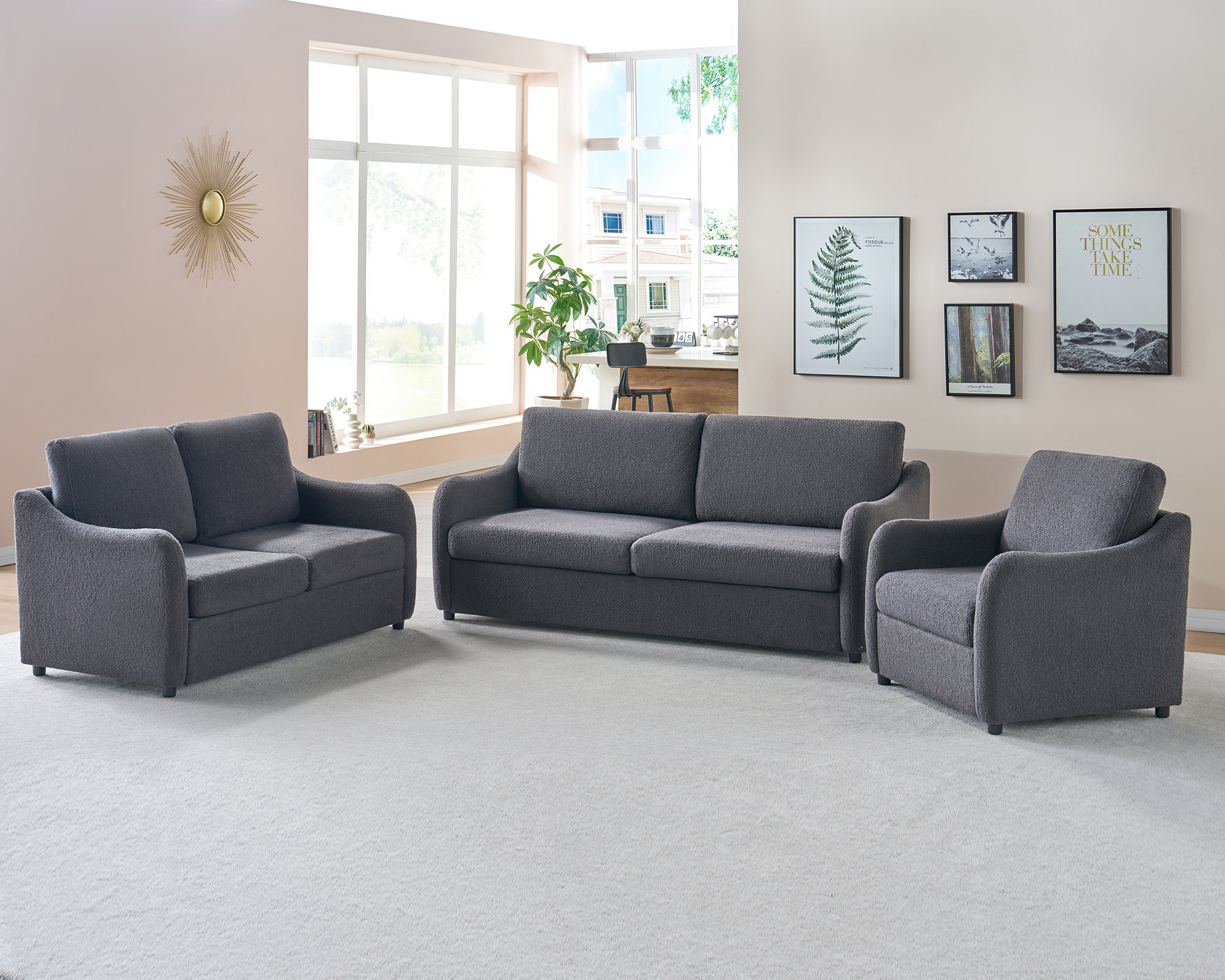 Wade Logan® Carmisha 3 Piece Sofa Set With 3 Seater Sofa, Loveseat And Armchair Upholstered Sofa ... with regard to The Versatility of the Warner Gray 3-Piece Sofa Set With Corner-Piece for Modern Homes
