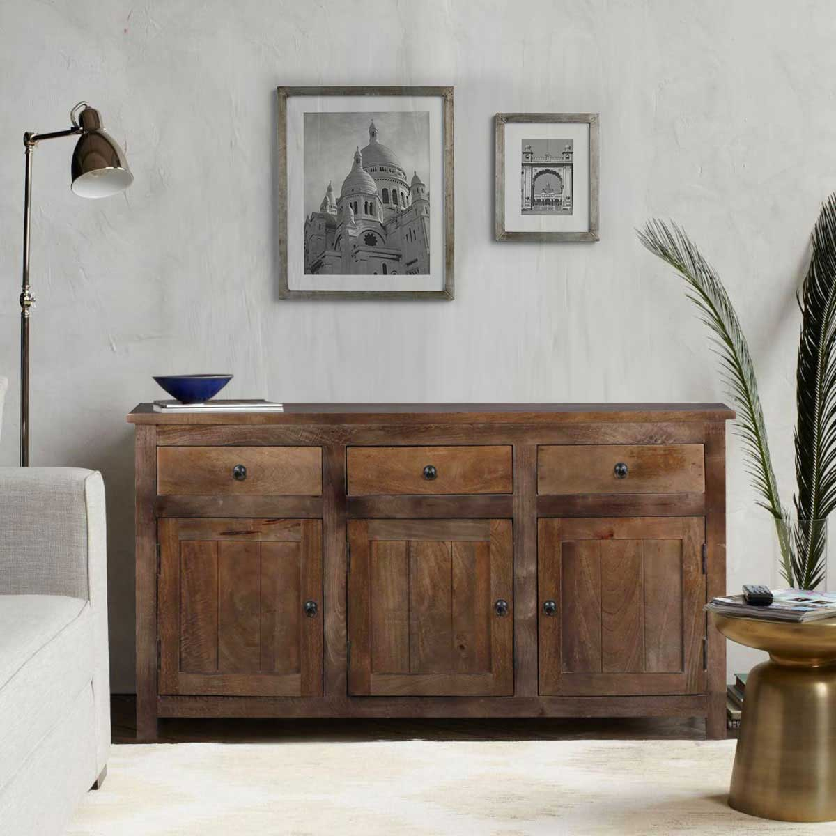 Willshire Rustic Solid Wood 3 Drawer Large Sideboard Cabinet pertaining to Achieving that Cozy Farmhouse Vibe with a Rustic Wood Sideboard