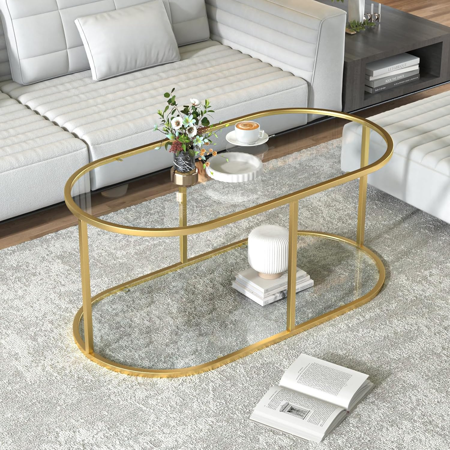 Wolawu Coffee Table Gold Glass Coffee Table For Living Room,2 Tiers ... with regard to Integrating Gold Accents A Coffee Table&amp;#039;s Role in Decor