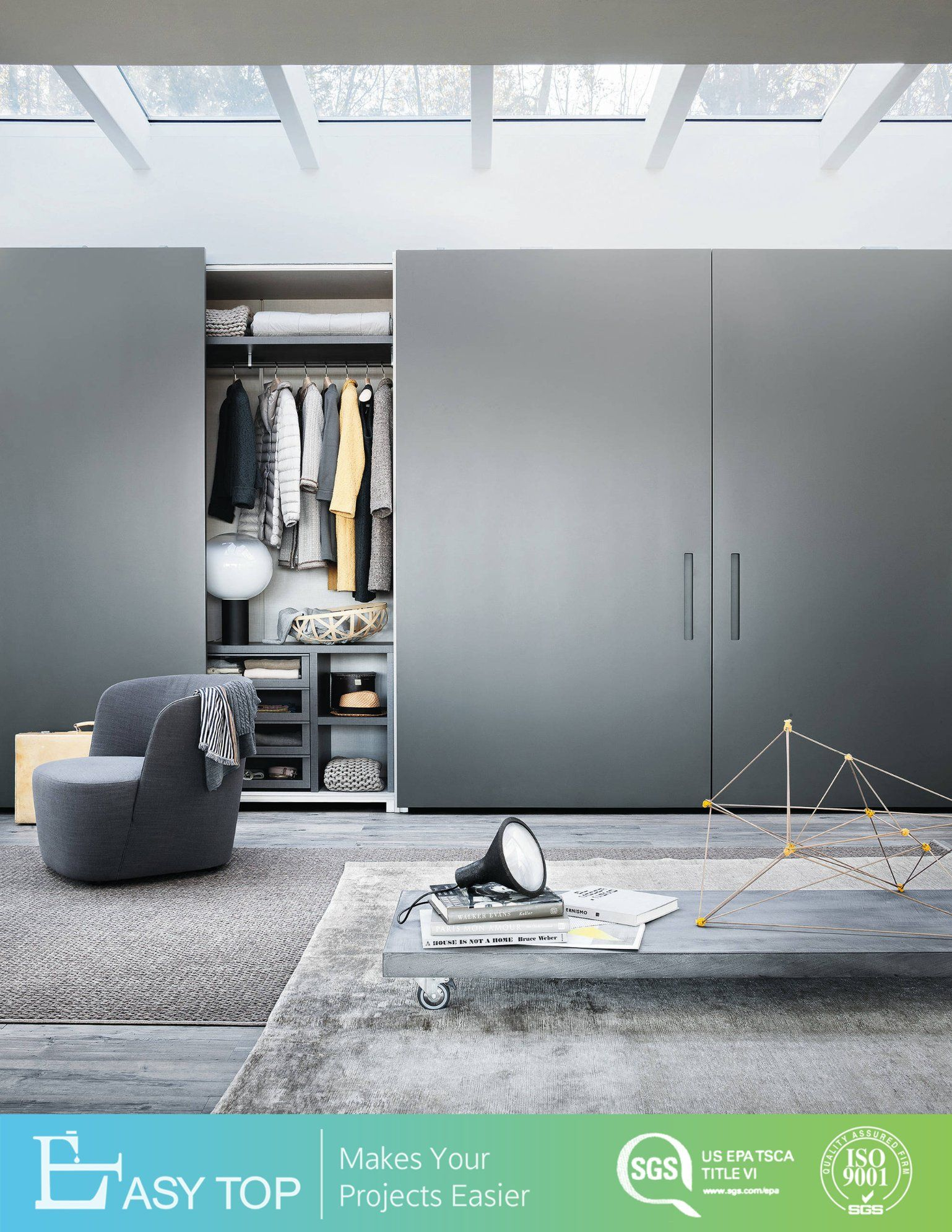 Wooden Home Modern Grey Lacquer Matte Door Sliding Door Wardrobe ... throughout Maximizing Space and Style with a Light Gray Sliding Door Wardrobe