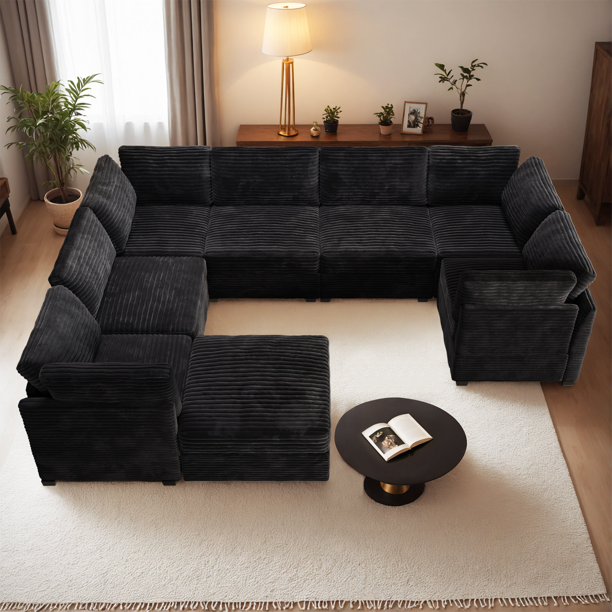 Wrought Studio™ Modular U-Shaped Sectional Plush Corduroy Sofa With ... within Modholic Plush Deep Seat Reversible Sectional Sofa, Navy Blue, H R Foam
