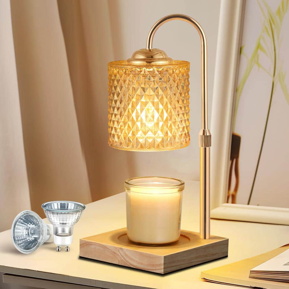 Yansun 10 In. Wood Candle Warmer Lamp With Glass Shade, Adjustable ... with regard to Product Of The Week Candle Warmer Lamp With Timer And Dimmer