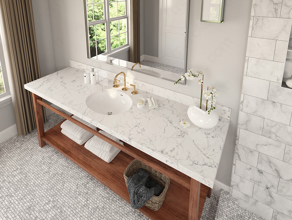 Popular trends in bathroom vanities featuring natural stone countertop materials