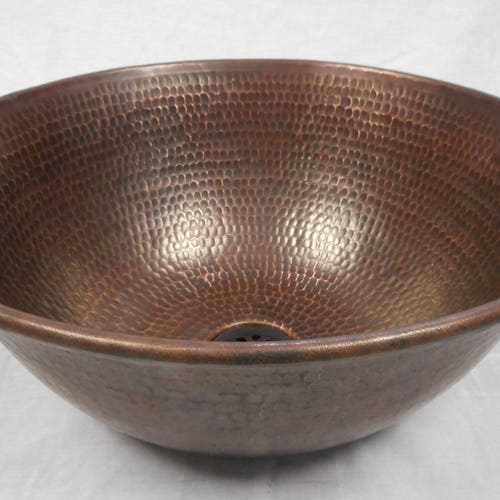 14 Round Hand Hammered Copper Vessel Sink Drain | Etsy in 14&amp;quot; Rustic Round Hand Hammerd Copper Vessel Bathroom Sink Drain Included