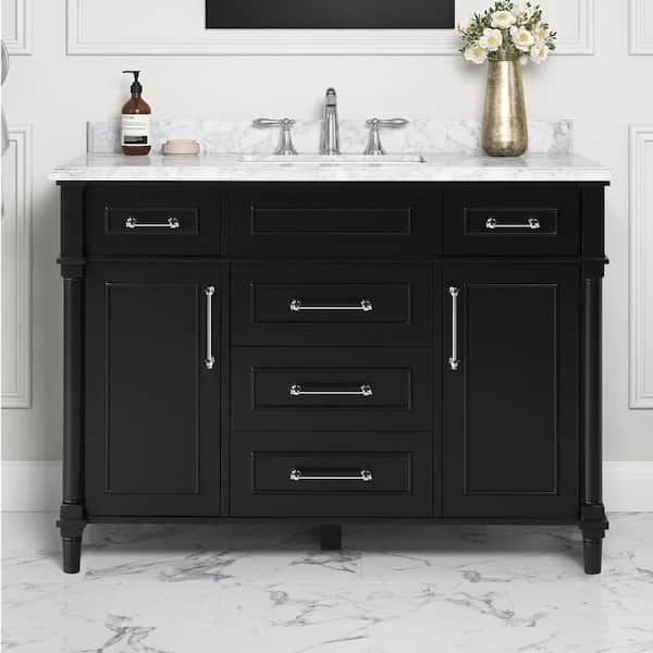 15 Stunning Black Bathroom Decors: Transform Your Space With ... regarding Markham 48&amp;quot; Bathroom Vanity, Midnight Black/Satin Brass, 48&amp;quot;