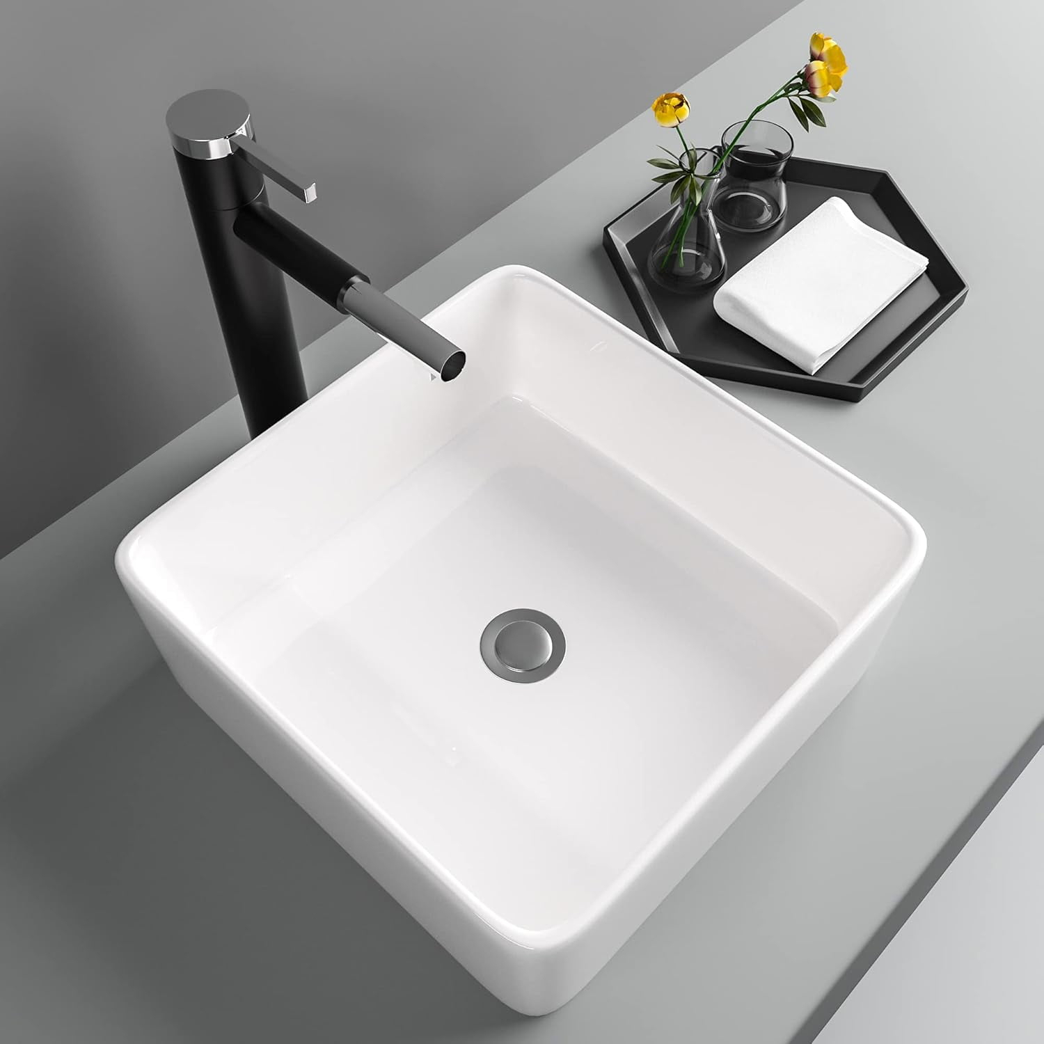 15&amp;quot;X15&amp;quot; Square Vessel Sink Bathroom Sink Above Counter White Ceramic ... throughout Understanding the Miseno MBS-9260 Almonte Bathroom Vessel Design