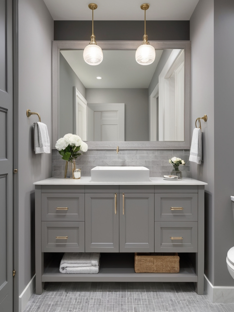 16 Stunning Gray Vanity Bathroom Ideas To Transform Your Space for Valentino 54&amp;quot; Single Vanity, Gray